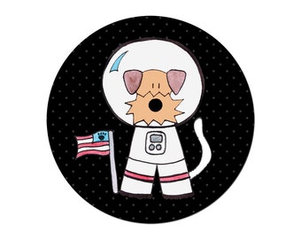 Astronaut NASA Space Travel Scientist Airedale Terrier Welsh Irish Terrier Funny Dog Humorous USA pinback button badge 38 mm / 1 1/2 inches