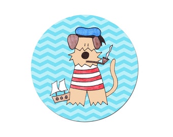 Sailor Nautical Captain Airedale Terrier Dog Ocean Airedale Terrier Welsh Funny Dog Sailboat fridge magnet - 38 mm / 1 1/2 inches