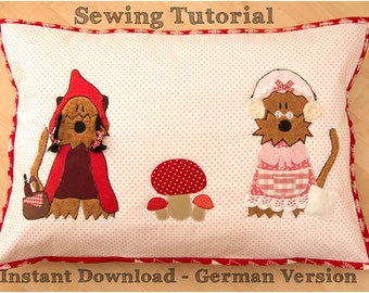 pdf sewing tutorial Little Red Riding Hood Cuddle Pillow Throw Pillow Cushion Nursery Applique Boys Girls Kids Children Gift Idea