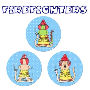 Firefighter Fire Fighter Fireman Firemen Department FD Airedale Terrier Children Kids Funny three pinback button set - 38 mm / 1 1/2 inches