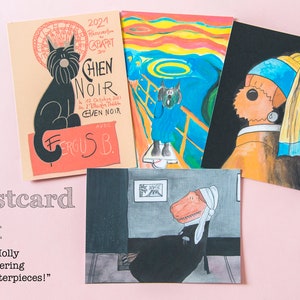 Divertido set de postales de arte "Hallo Molly está masacrando las obras maestras"