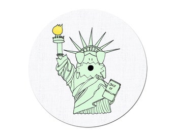 Statue of Liberty New York City 4th of July Dog Airedale Terrier Welsh Funny Pinback Button Badge 38 mm / 1.5 inches by Hallo Molly