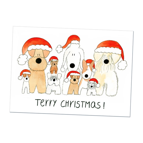 Terry Christmas Terrier Breeds Card Airedale Welsh Bedlington Miniature Bull Jack Russell Parson Russell West Highland Yorkshire