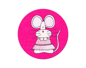 Ballet Mouse Dancing Dancer Girls Pink Cute Fridge Magnet Pocket Mirror Bottle Opener Pinback Button Badge Funny Cute - 38 mm / 1 1/2 inches