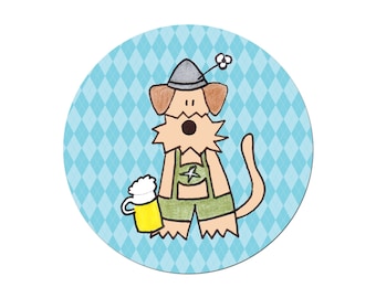 German Lederhosen Germany Oktoberfest Airedale Terrier Welsh Terrier Funny Dog Beer Pinback button badge - 38 mm / 1 1/2 inches Hallo Molly