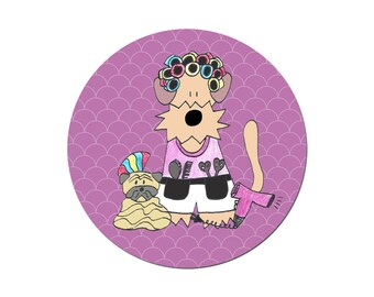 Hunde Friseur Mops Hair Dresser skurrilen Kühlschrank Magnet Salon Button Ansteckern Abzeichen Welsh Terrier Airedale Terrier Geschenk Idee Hund Funny Girl