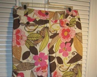 Capris 10, Cotton Capris by Sigrid Olsen, Pink Floral for Spring, It's Here Isn't It?  Vacation Vintage Find, - see details