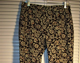 Pants 8 -10, Paisley Cotton Long Pants, Harold's Spring Entry, Black Background, Side Zip, - see details