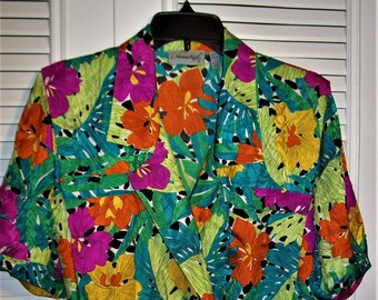 Shirt 4, Blouse 4, Silk Top by Adrienna Papell, Glorious Vivid Colors, Ribbed Waist, Vintage Find !  - see details