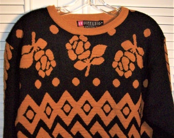 Sweater Small, I. B.Diffusion Rust and Black Wool, Acrylic Blend Pullover, Vintage Fun Find !  see details