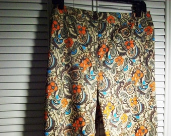 Pants 12, Capris 12, Paisley Cotton by Eric of NY. Shades of Orange and Turq. - see details