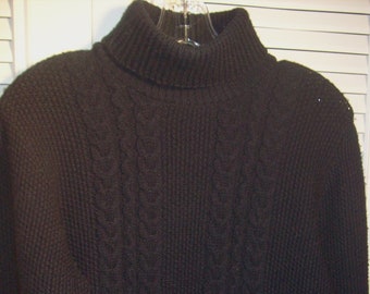 Sweater Large, Wool  100%, Cable Knitted Turtleneck Pullover by Calliope!  Warmy Winter Turtle!  - see details