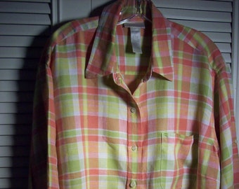 Shirt 1X, Blouse 1X Jones New York Pure Linen Big Shirt!  Parfait Colors!  FIVE STAR Vintage Find!