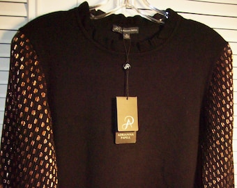 Sweater M, Adrienne Papell Knitted Black, Sparkling Sleeve Treatment, NWT, - see details