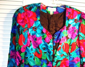 Jacket 12, Adrienna Papell Silk Floral Jacket.  Elegant Papell Vintage Find!  FIVE STAR Vintage Find!  - see details