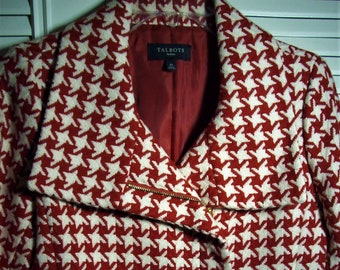 Jacket 6, Small, Talbot's Red and White Houndstooth Wool Zippered Short  Jacket Stunning Vintage Find See Deails 