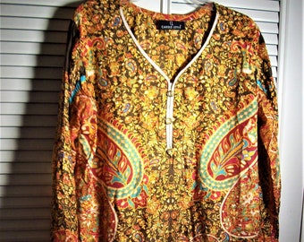 Dress Large , Carole Little, Midi Length, Silky, Rayon, Paisley Breezy Summer Find !