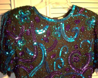 Jacket Large, Evening by Laurence Kazar!  Sequins, Bugle Beads, So Kazar!  - see details