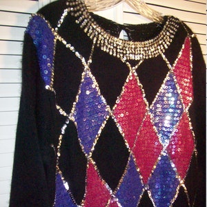 Sweater Medium, Sequined I. B. Diffusion Evening Stunning Pullover Sweater, Exciting Fun Dressy Sweater. see details image 1