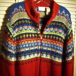 Sweater Large, Knitted Fair Isle Winter Zippered Cardigan!  Heavy Winter Sweater, Liz Clairborne Vintage - see details