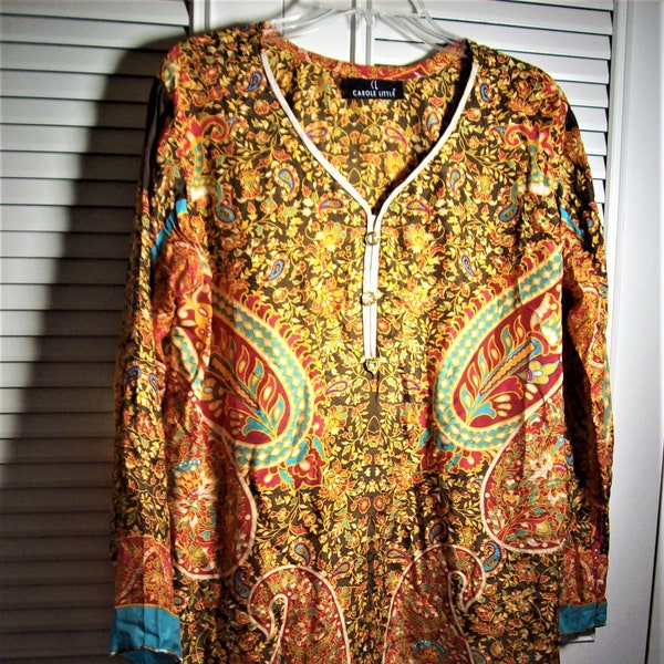 Shirt Large, Carole Little, Big Shirt, Tunic Length, Silky, Rayon, Paisley Breezy Overblouse/Blouse.  - see details