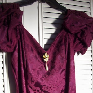 Dress 6 - 8,  Jessica McClintock Downton Abbey Evening,  BurgundyBrocade with Jeweled Attached Pin Off the Shoulder Dress