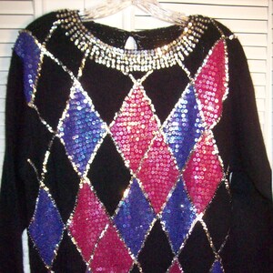 Sweater Medium, Sequined I. B. Diffusion Evening Stunning Pullover Sweater, Exciting Fun Dressy Sweater. see details image 2
