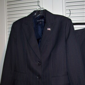 Pantsuit 8, Evan Picone Pin-Striped Fantastic Vintage Career Business Pantsuit, Banker&#39;s Grey, - see details