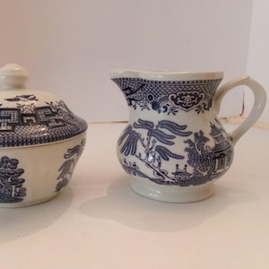 Blue Willow Creamer and Sugar Bowl by Churchill of England!  Perfect, Never Used, Price Alert!  see details