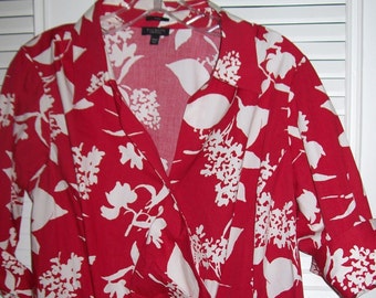 Shirt XL, Vintage Talbot's red and white top, very different faux wrap, XL, 14 brllliant bold fun top