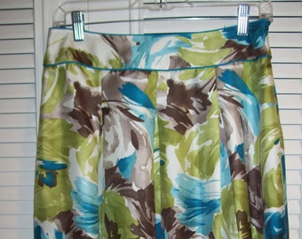 Talbot's Spring Gored Flared Fling Silk Skirt Turquoise and Lime