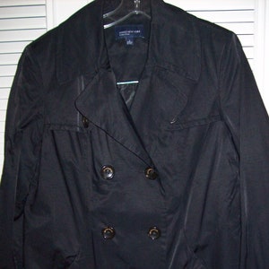 Coat, 12, Raincoat, Trenchcoat, Jones New York women&#39;s  black 3/4 raincoat , double breasted, size Large