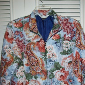 Jacket 10 12, Vintage Allison & Daley Quilted Polished Cotton Floral Spring Jacket Size 10 12 image 1