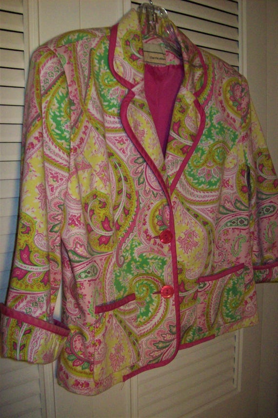 Jacket 4 - 6, Paisley Cotton Pink and Lime Vintag… - image 2