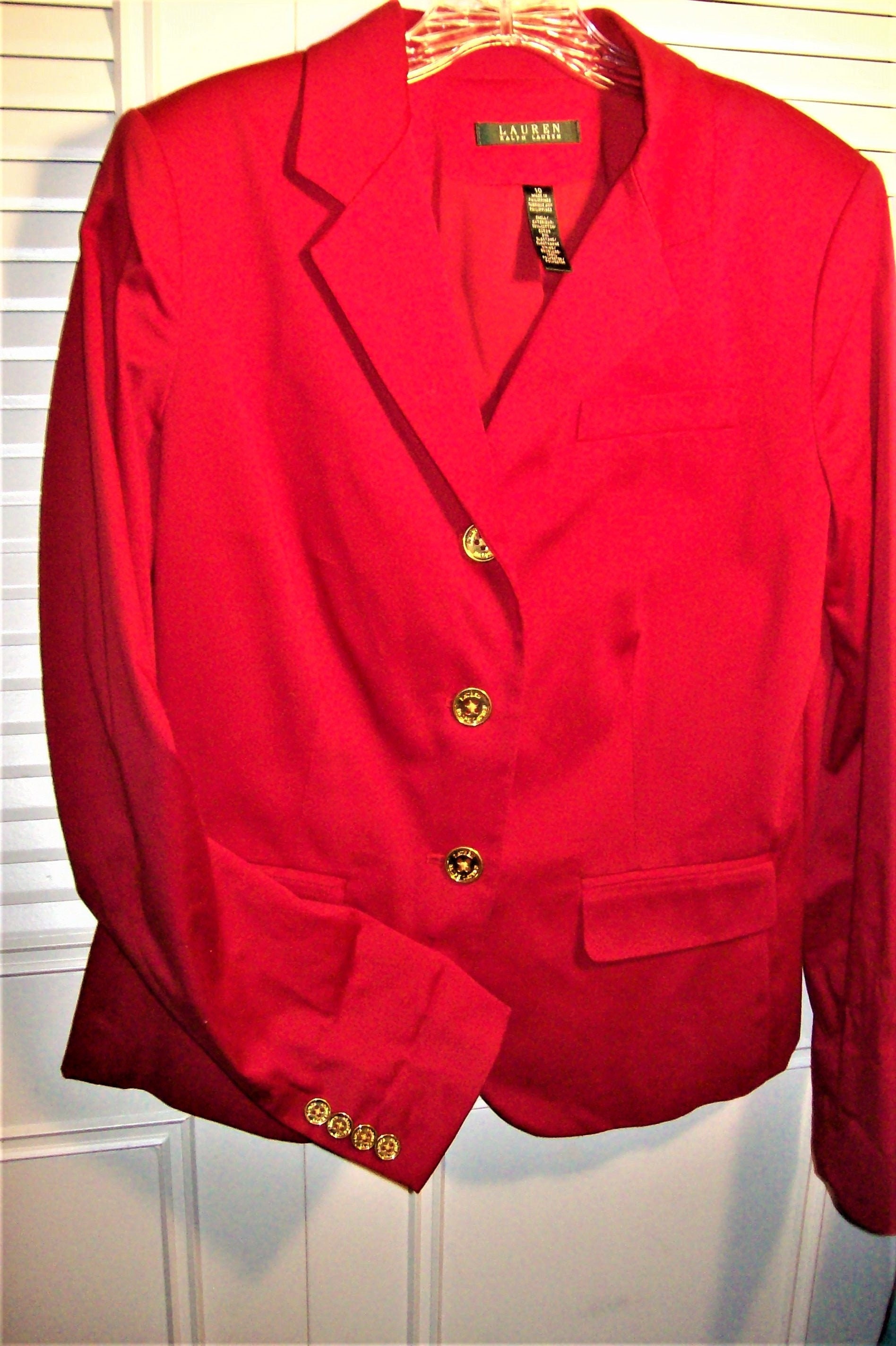 Blazer8 10 Ralph Lauren Red Cotton Lined Blazer Brass - Etsy Israel
