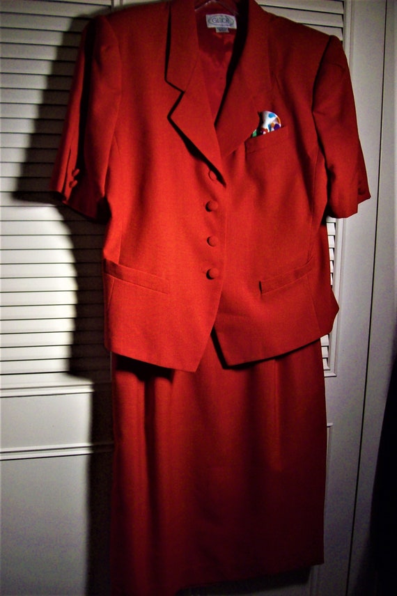 Suit 12,  Skirt Suit, Red Linen-Like Suit by Gilm… - image 1