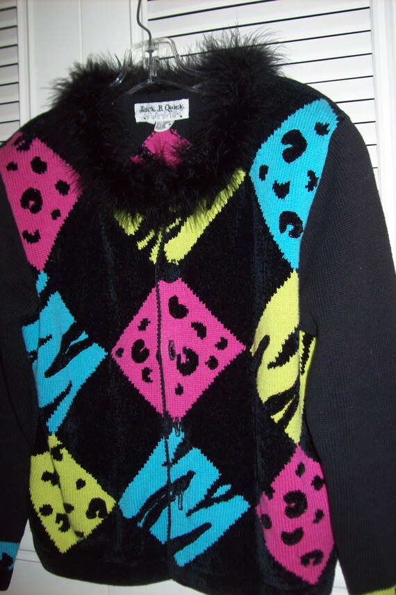 Sweater Medium, Vintage Jack B Quick Harlequin Ho… - image 2