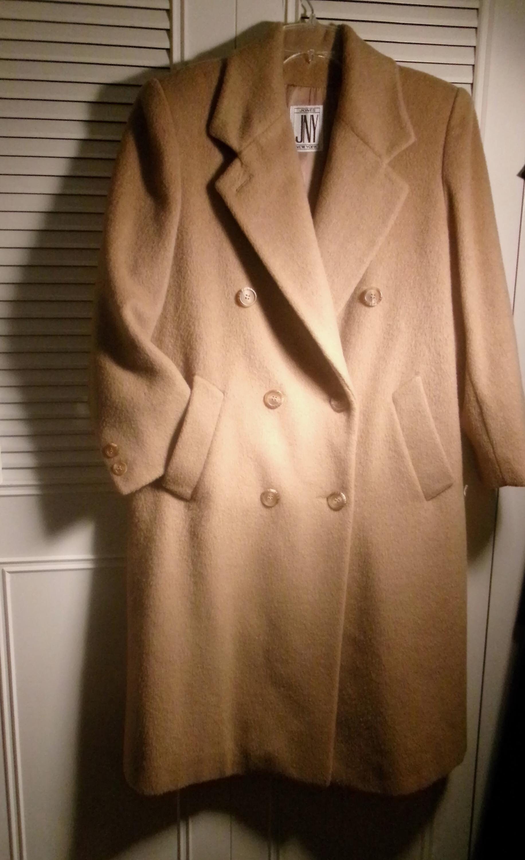 Alpaca Coat, 14, Jones New York Camel, Double Breasted Vintage