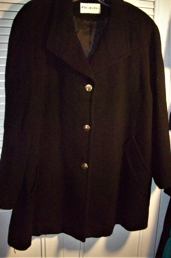 Coat 1X, Black Wool Three Quarter Coat by J H Coll