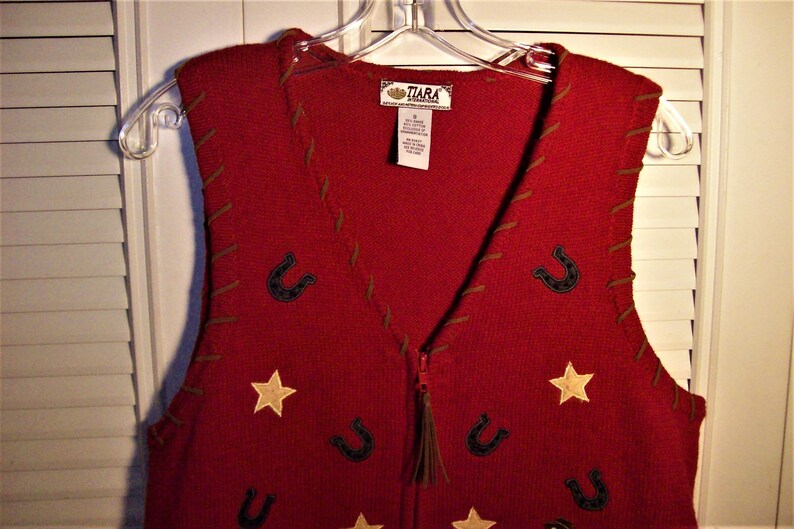 Vest Small Medium See Riders and Horses on the Bottom - see details Roping Cowboys Cowgirls Knitted Vest Rodeo Horses
