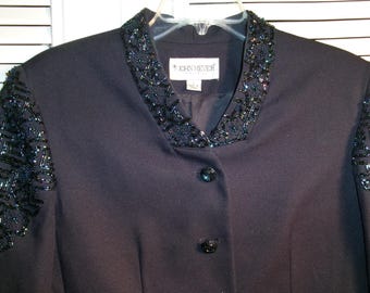 Suit, Size 8,  Skirt Suit John Meyer, Elegant Dressy Black Poly Beaded Suit