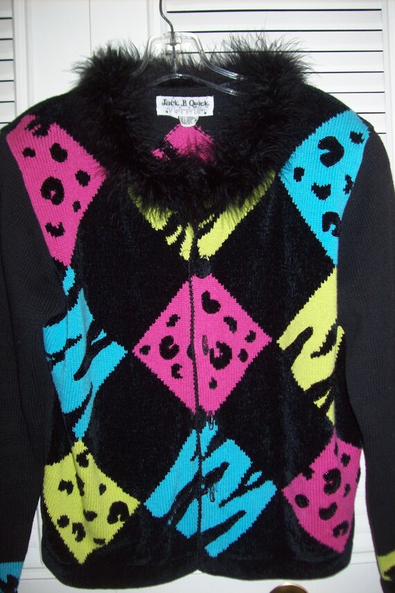 Sweater Medium, Vintage Jack B Quick Harlequin Ho… - image 1