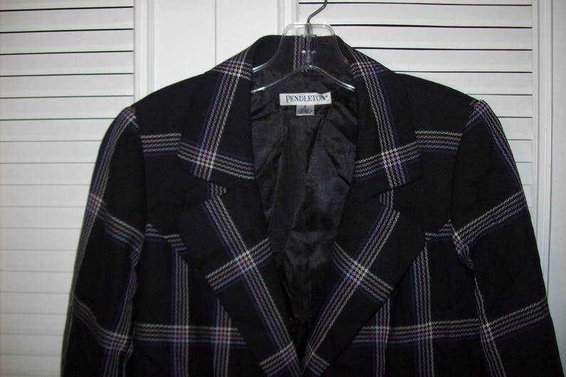 Jacket 8, Pendleton 100% Wool Plaid Black Jacket, JUST REDUCED Vintage Great Career/Casual Jacket, see details image 3