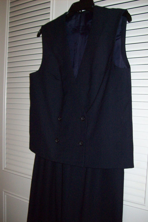 Vintage Wool Navy Pin-striped Vest and Skirt Size 