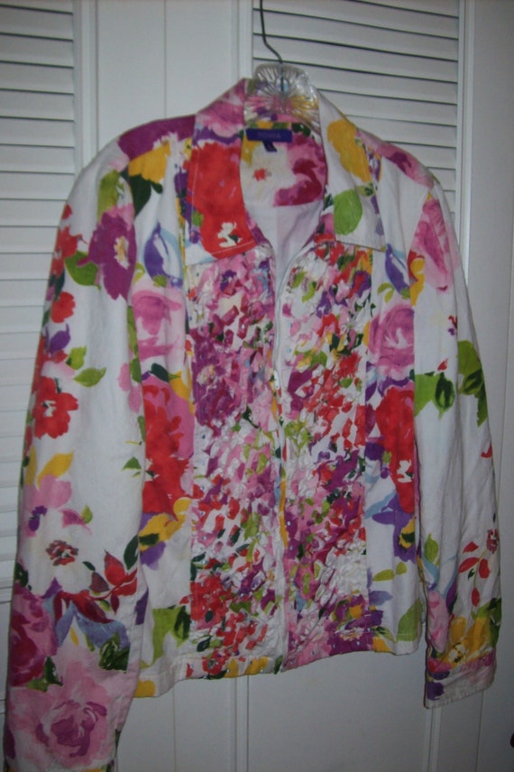 Jacket XL,  Indikka Cotton Summer Bouquet Zippere… - image 2