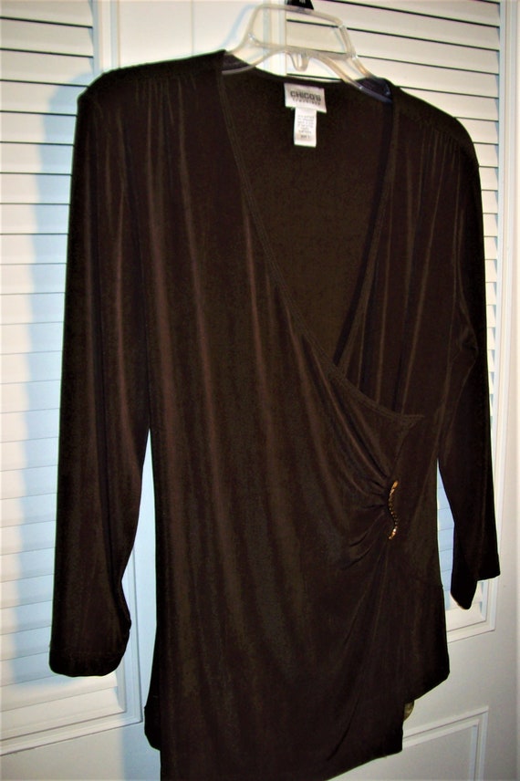 Tunic 10, Jacket 10, Chico's Chocolate Brown Side… - image 1