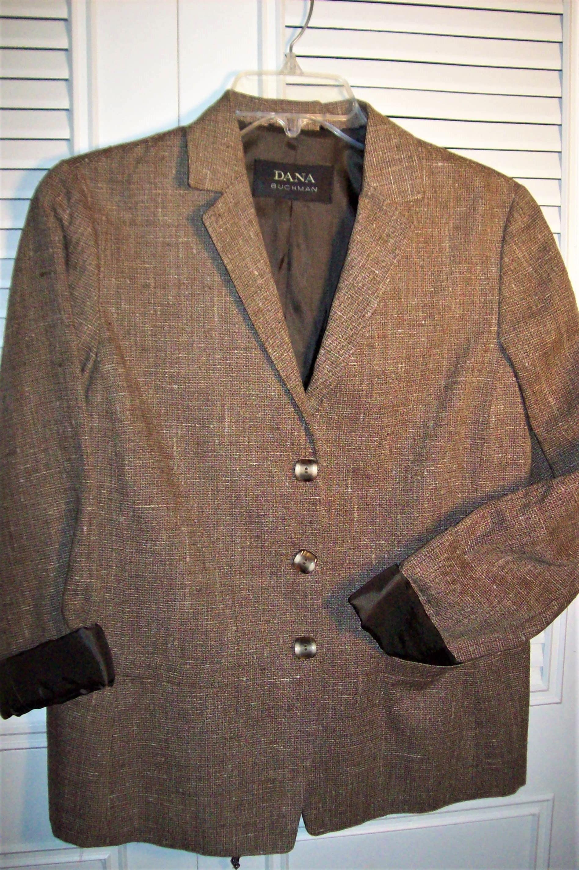 Blazer 8 10 Dana Buchman Waffle Tweedy Jacket W Brown Trimmed Sleeves Vintage See Details Etsy Canada