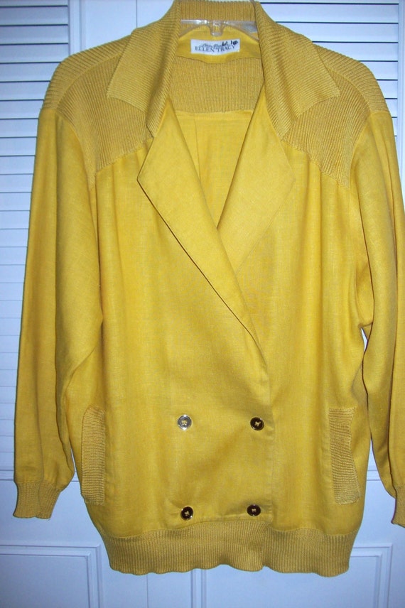 Vintage Ellen Tracy Yellow Linen Sweater Jacket.  