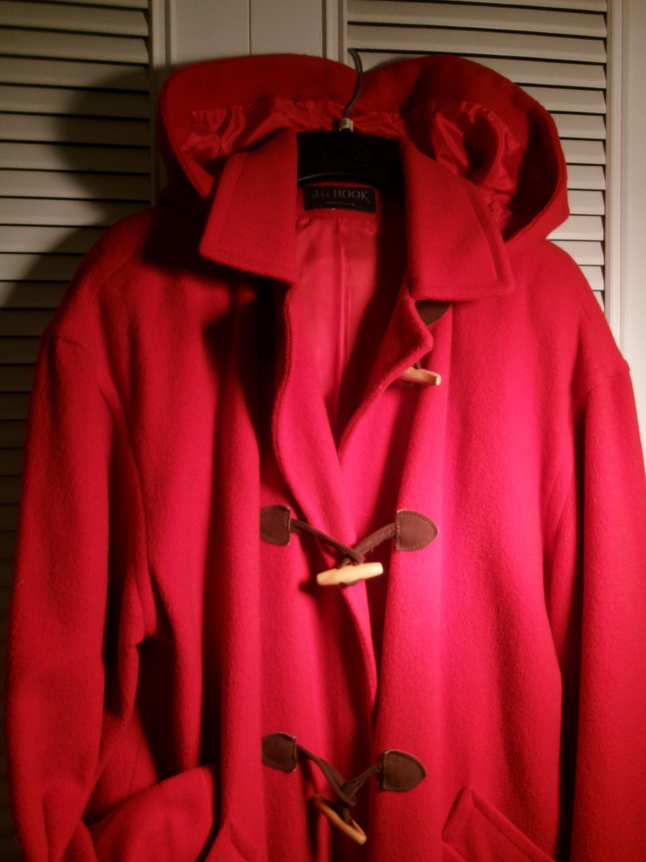 Coat, 14 - 16, Toggle Coat, Hooded, J G Hook, 100% Wool, Red! FIVE