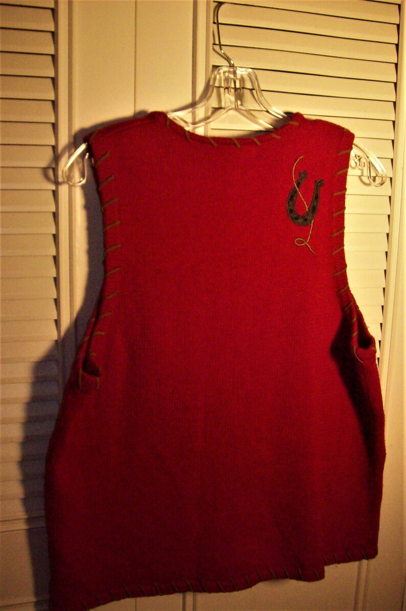 Vest Small Medium See Riders and Horses on the Bottom - see details Roping Cowboys Cowgirls Knitted Vest Rodeo Horses